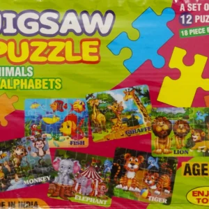 Animals & Alphabets Jigsaw Puzzle for Kids (12 Sets, 18 Pieces Each) – Educational Learning Toy for 2+ Years | Brain Development Puzzle