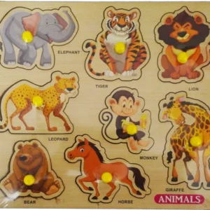 Wooden Animal Puzzle Board for Kids | Learning Toy with Knobs | Early Brain Development